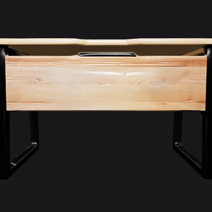 Modern wooden office desk with metal legs. sharp edges, simple geometry, symmetric geometry.