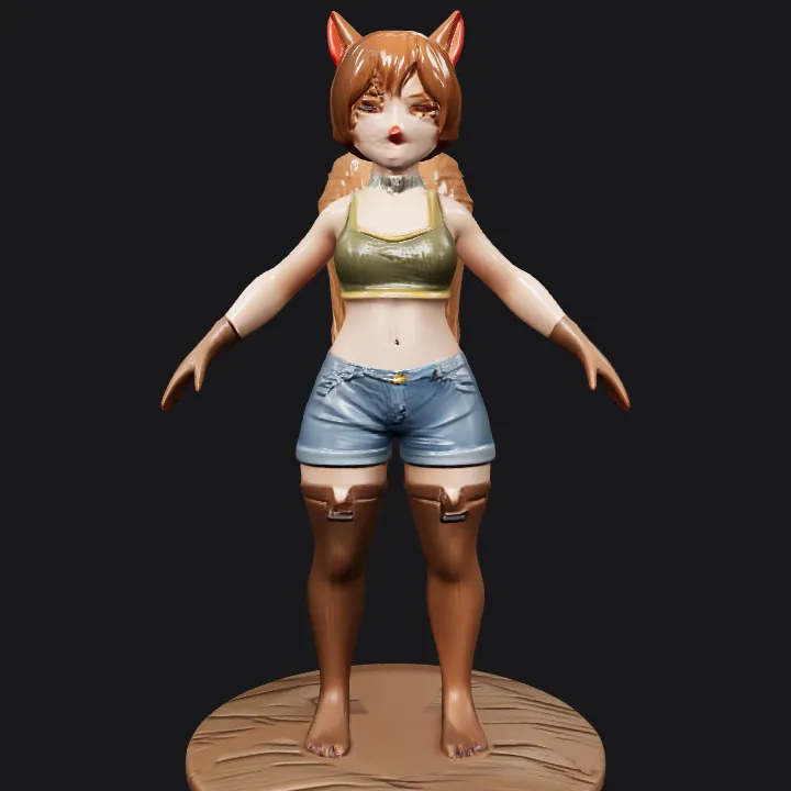 anthropomorphic female squirrel figure. smooth edges, complex geometry, character, symmetric geometry.
