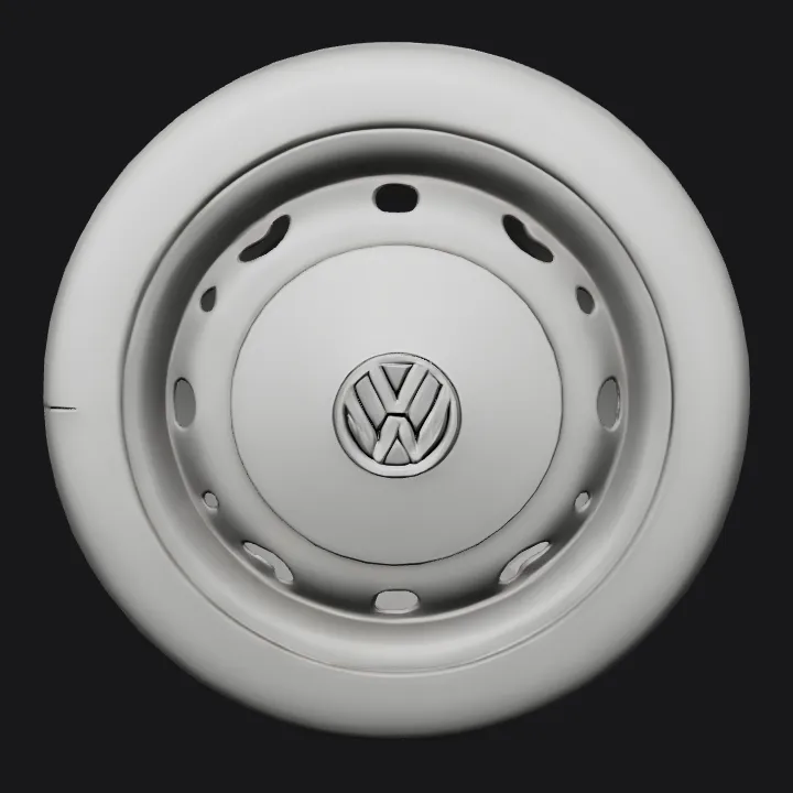 A Volkswagen car tire with hubcap. smooth edges, complex geometry, game-ready, symmetric geometry.