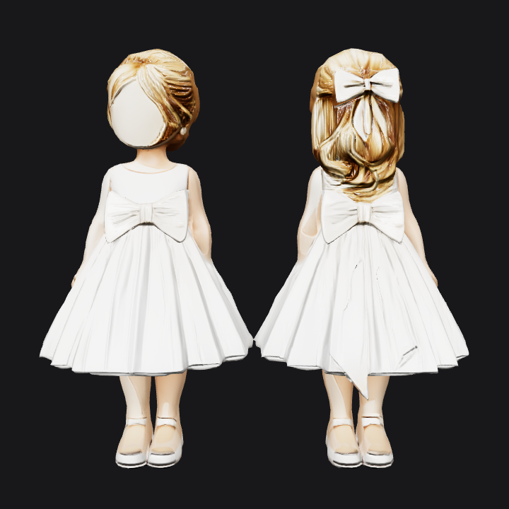 Young girl in a white dress. smooth edges, simple geometry, character, symmetric geometry.