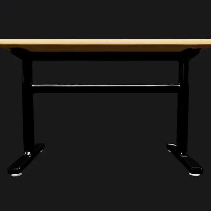Modern wooden office desk with metal legs. sharp edges, simple geometry, symmetric geometry.