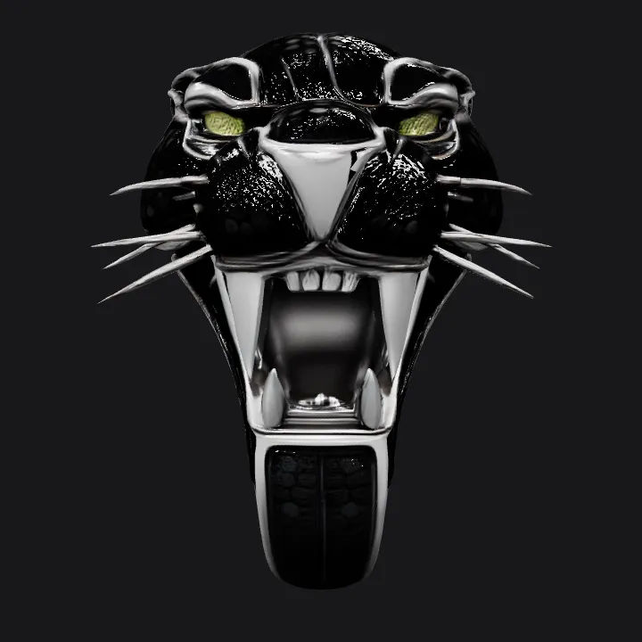 Panther head jewelry piece. sharp edges, complex geometry, smooth edges, symmetric geometry.