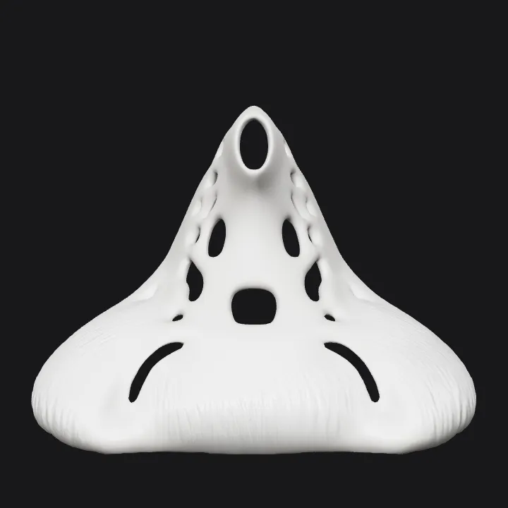 Futuristic sneaker with sculpted holes. smooth edges, complex geometry, game-ready, symmetric geometry.