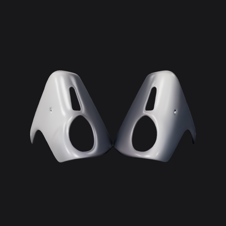 Motorcycle side panel with mounting holes. smooth edges, simple geometry.