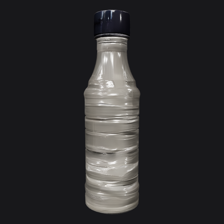 Plastic water bottle with black cap. simple geometry, sharp edges, symmetric geometry.