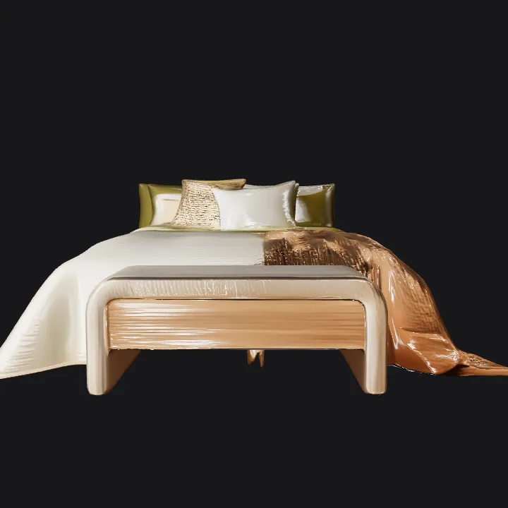 Modern cozy bedroom interior with bed and decor. smooth edges, complex geometry.