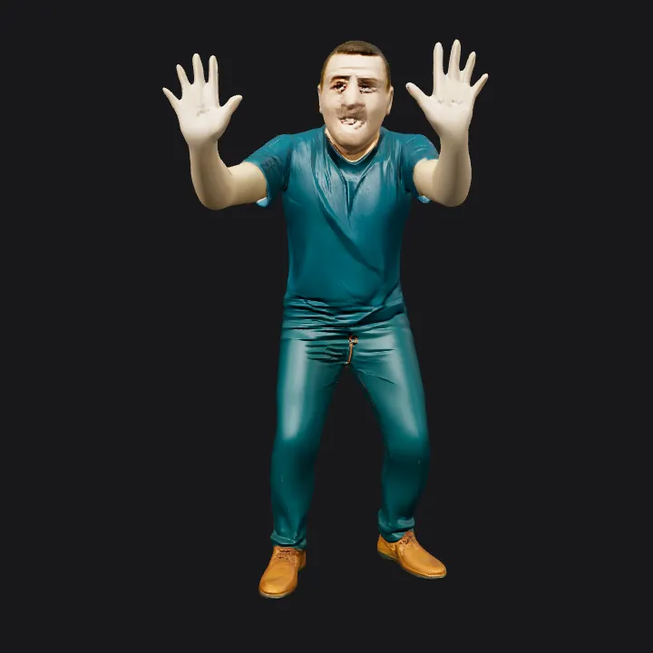 Adult male posing in defensive stance. complex geometry, smooth edges, character.