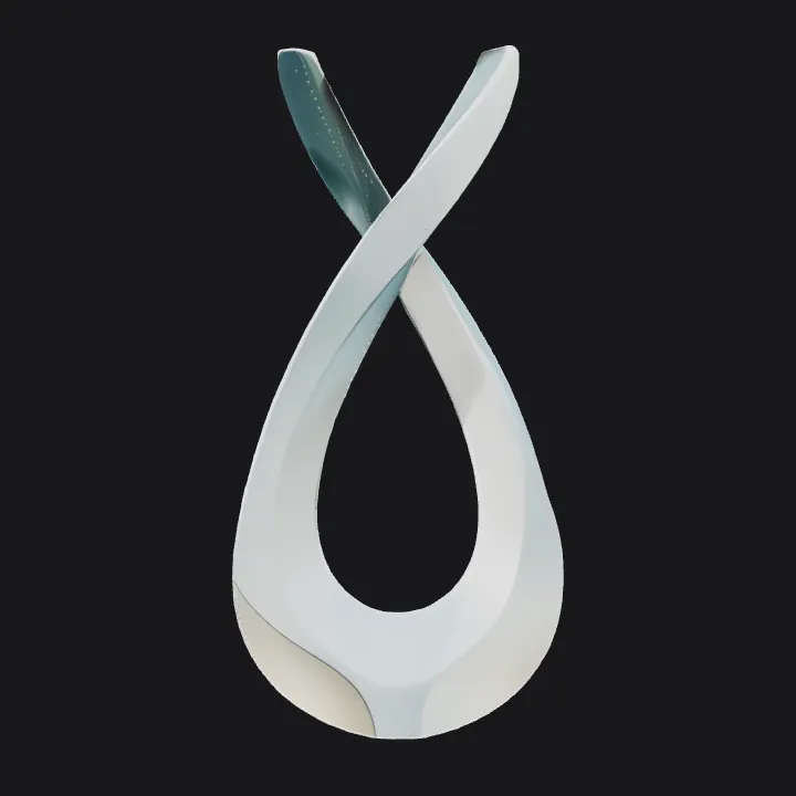 Abstract geometric sculpture with twisted form. smooth edges, complex geometry.