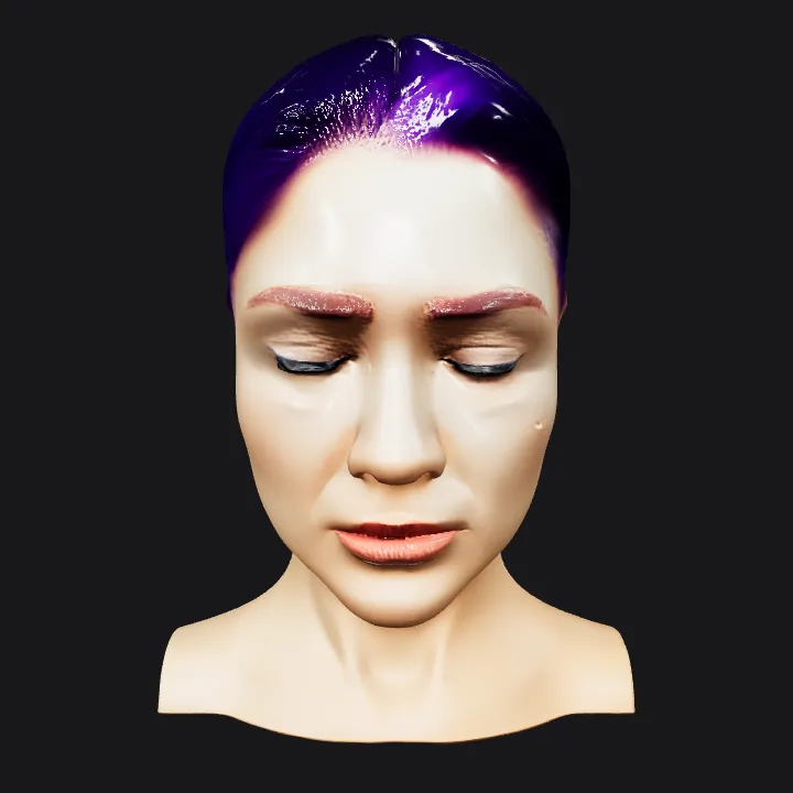 human with short, purple hair. smooth edges, complex geometry, character, symmetric geometry.
