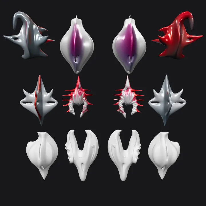 Futuristic abstract 3D shape. sharp edges, smooth edges, complex geometry, symmetric geometry.