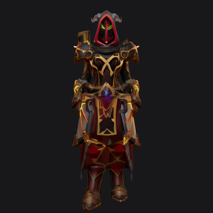 Armored fantasy character in a hooded cloak. complex geometry, sharp edges, game-ready, character.