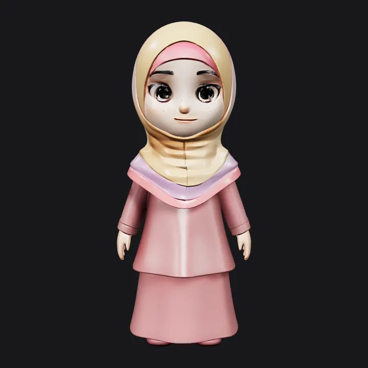 Cartoon girl in modest clothing and hijab. smooth edges, simple geometry, character, symmetric geometry.