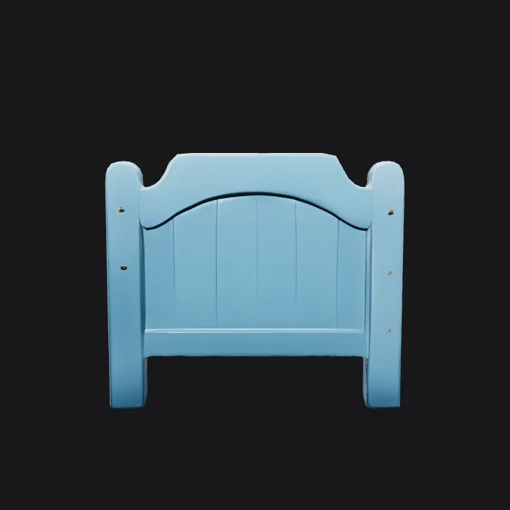 A single blue bed with mattress. smooth edges, simple geometry, symmetric geometry.