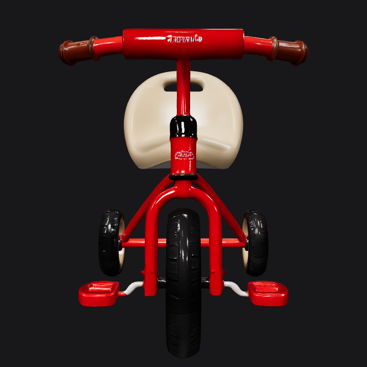 Children's tricycle viewed from above. smooth edges, simple geometry, symmetric geometry.