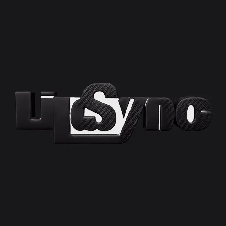 A stylized 'LipSync' text logo. sharp edges, simple geometry.