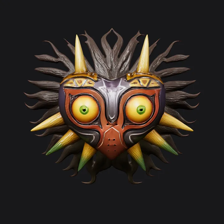 Majora's Mask from The Legend of Zelda. sharp edges, complex geometry, game-ready, symmetric geometry.