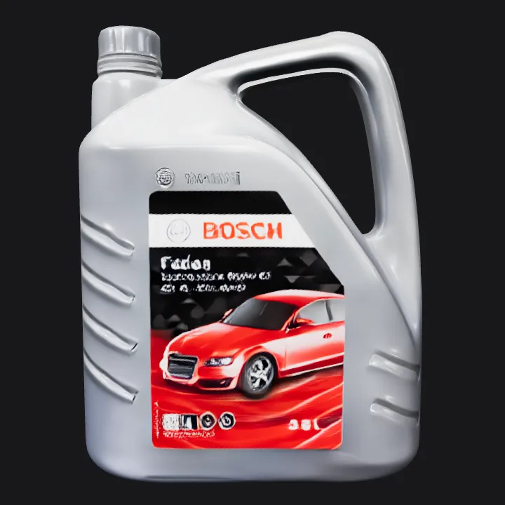 Black plastic engine oil container with car label. smooth edges, simple geometry, symmetric geometry.
