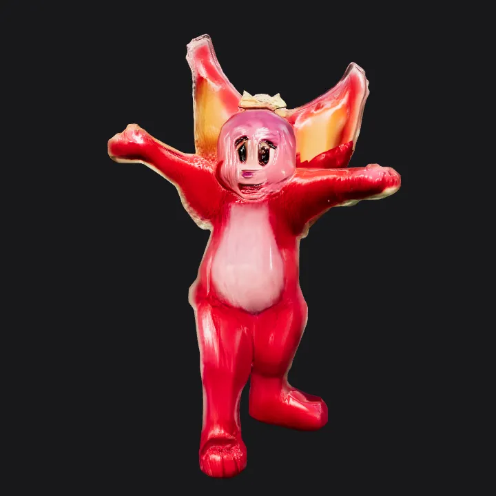 Person in a pink furry costume. smooth edges, complex geometry, character, symmetric geometry.