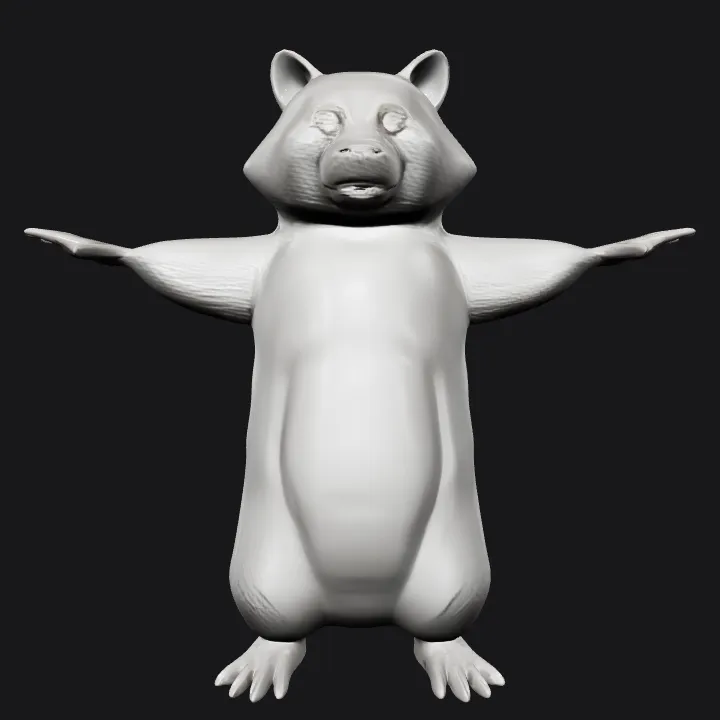 Standing cartoon raccoon character, T-pose. smooth edges, simple geometry, game-ready, character, symmetric geometry.