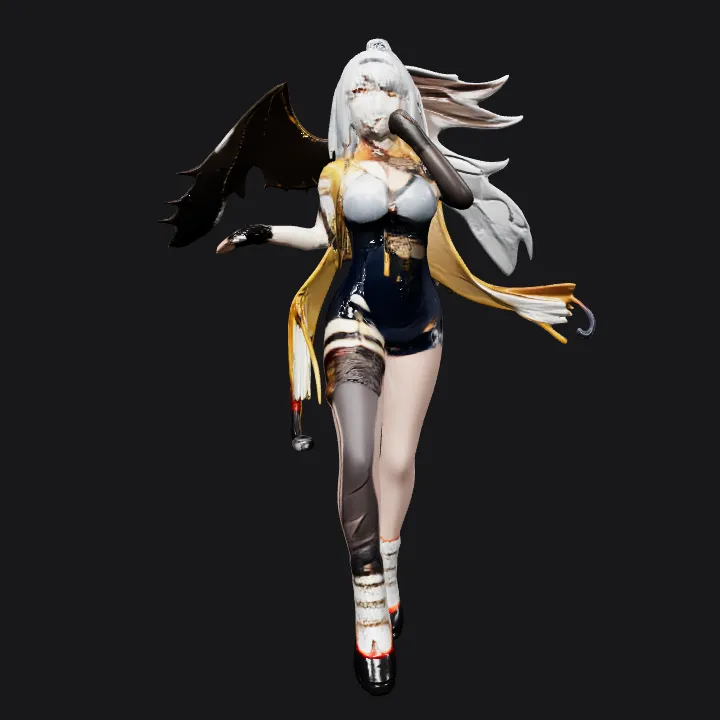 anime girl with mechanical bird companion. complex geometry, sharp edges, character.