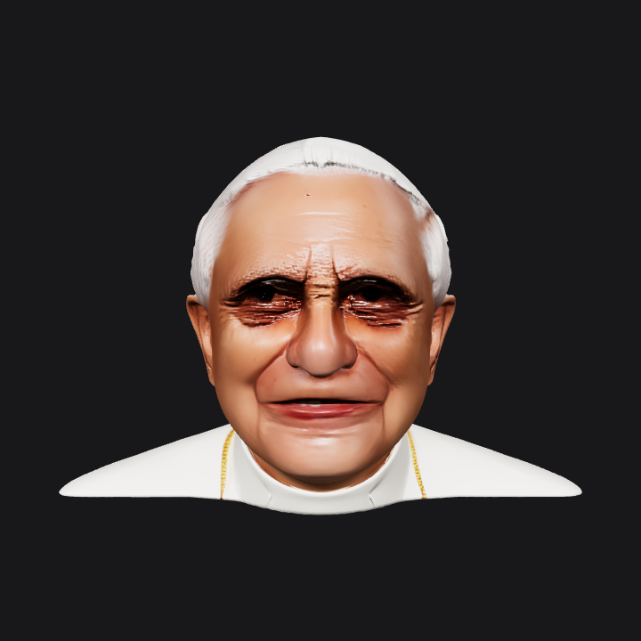 person wearing white religious vestments and cap. smooth edges, complex geometry, character, symmetric geometry.