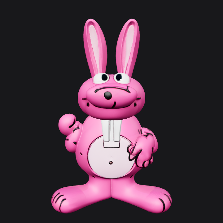 Cartoon pink rabbit character. smooth edges, simple geometry, character, symmetric geometry.